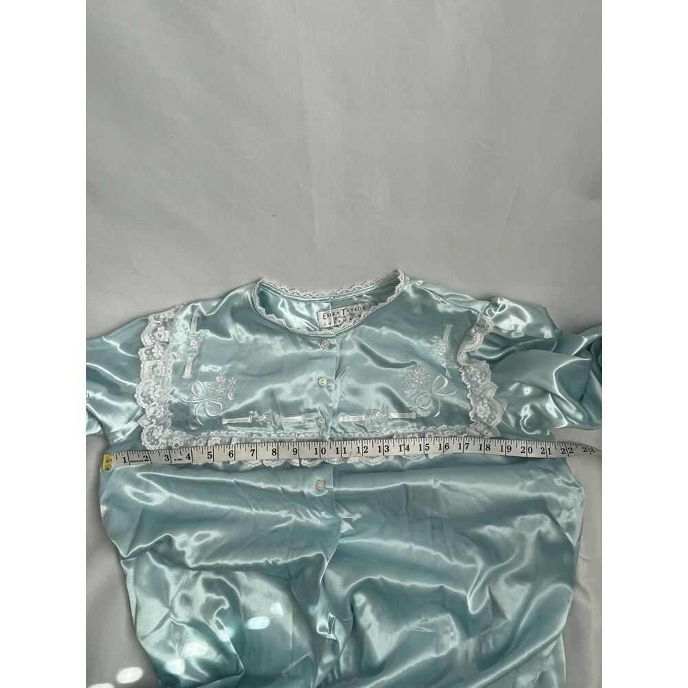 Vintage Erika Taylor Baby Blue Satin Grannycore Chemise Nightgown Lace Trim Sz S - Picture 10 of 11